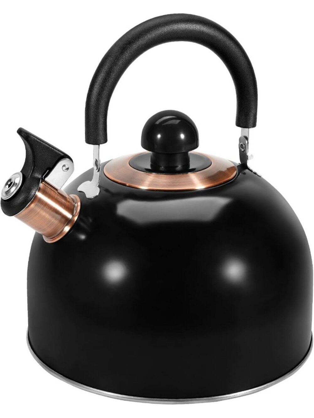 GGC Black Stainless Steel Kettles 2.6QT Whistling Stove Top Folding Wood Handle